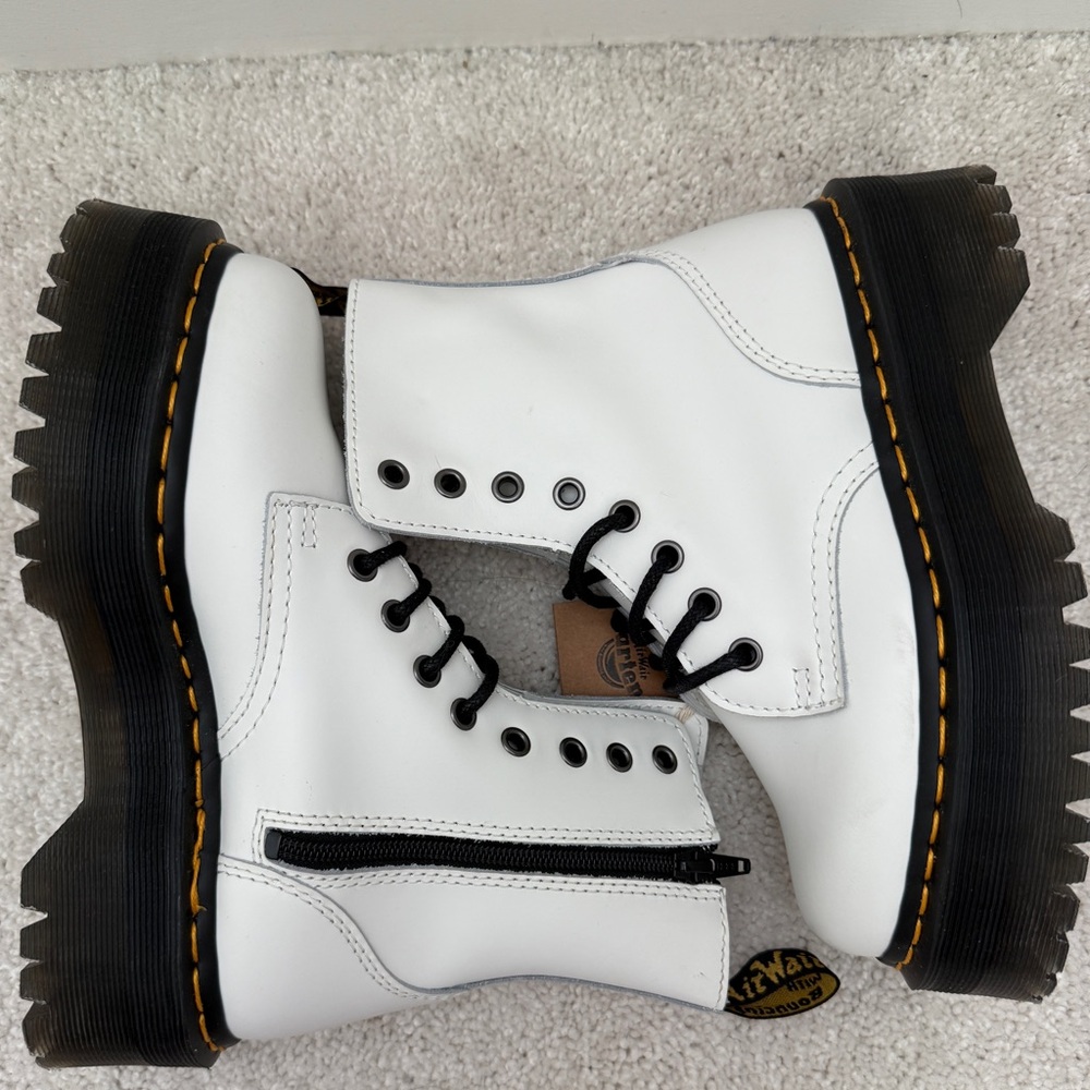 Dr Martens White Platform Boots with Black Laces